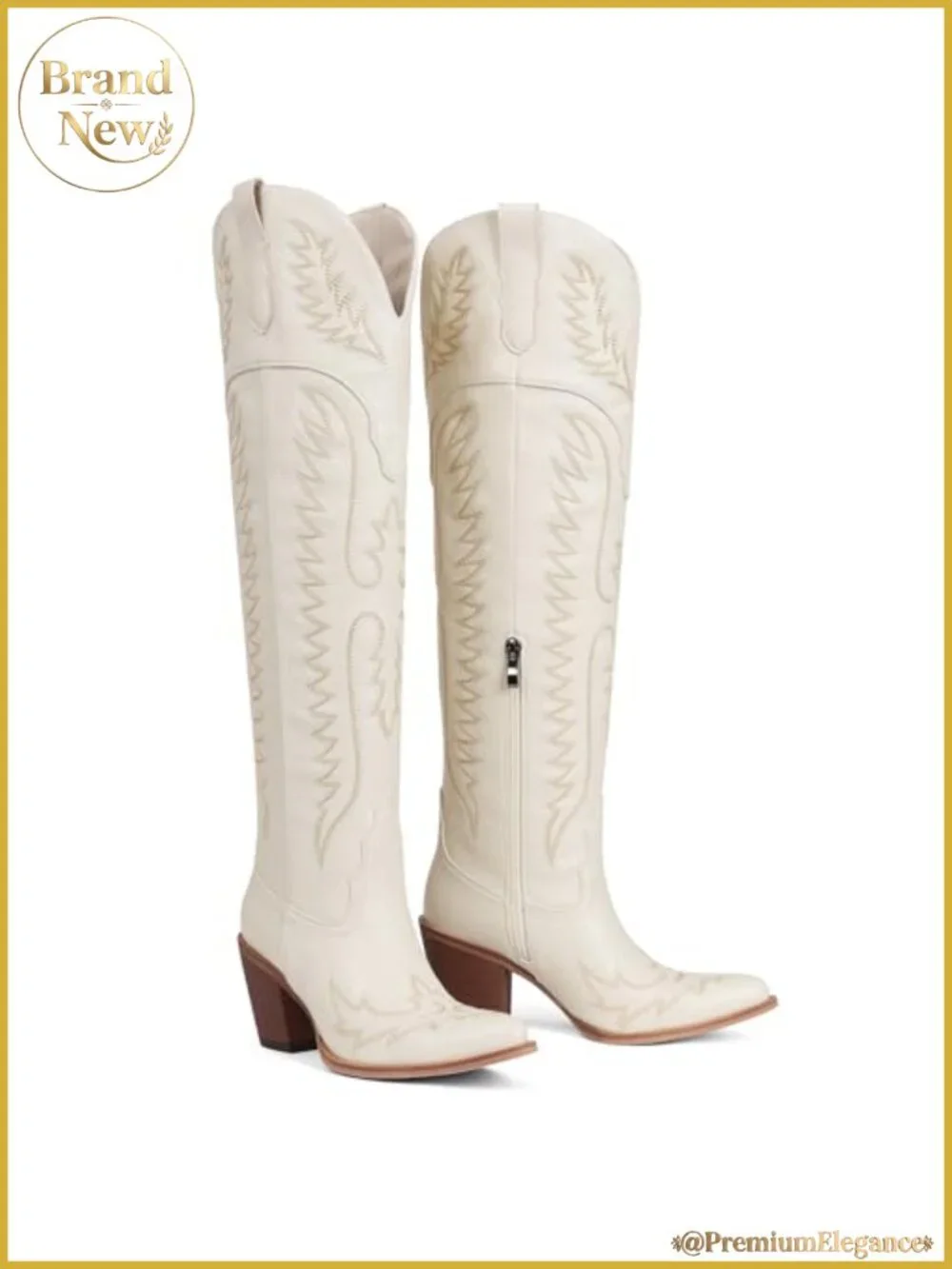 Over The Knee Cowboy Boots Western Embroidered Chunky Block Heel Tall